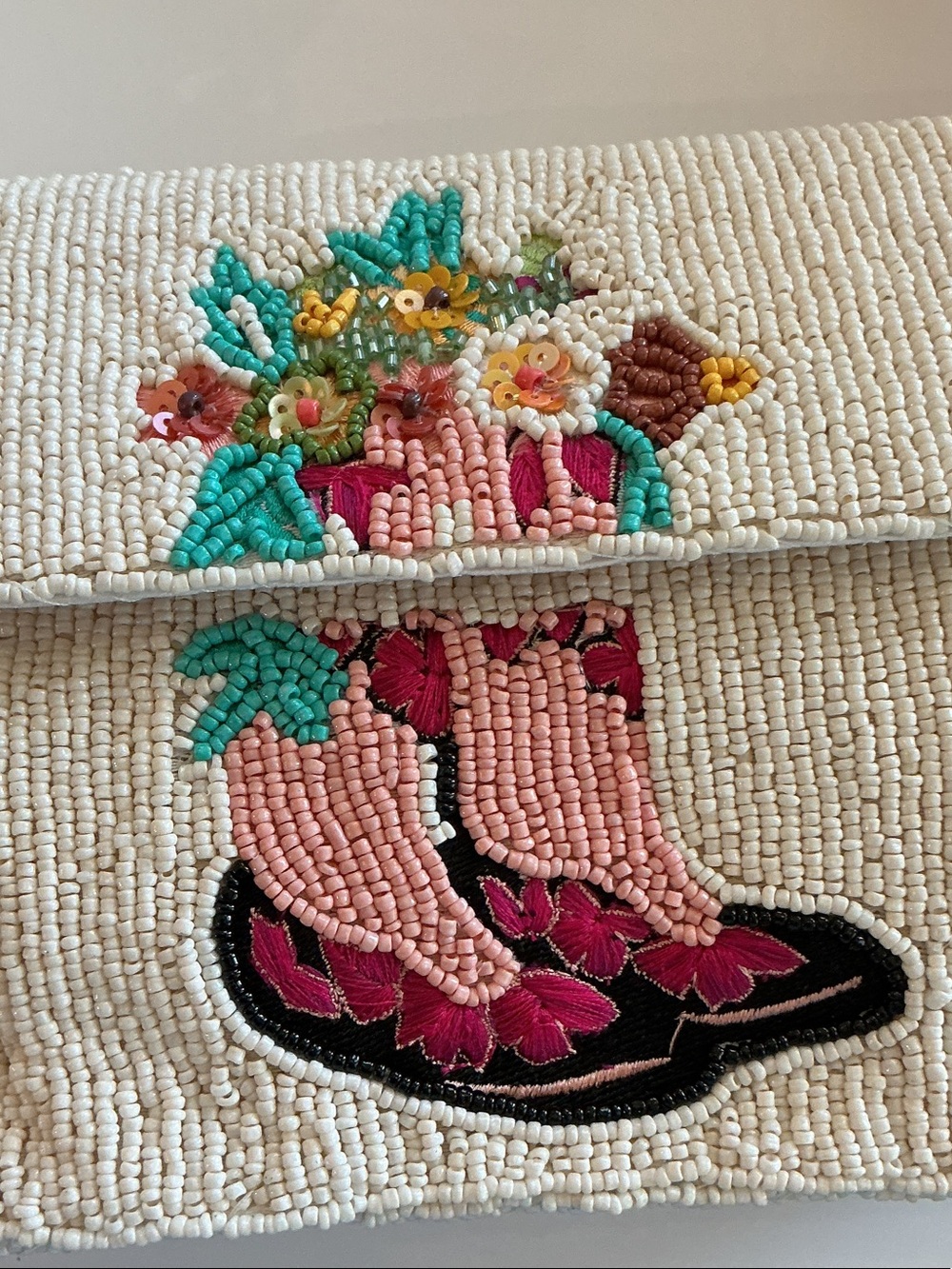 * White Beaded Floral Cowgirl Boot Bag - Picture 5 of 5